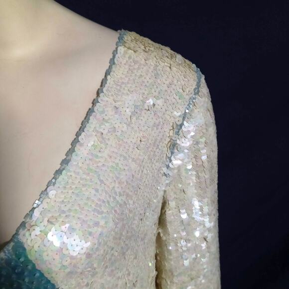 Vintage Art Deco Sequin Beaded Gown Cream Green M Ballroom Pageant Competition - Picture 5 of 15